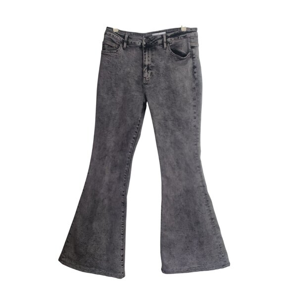 Vervet Womens Acid Wash Denim Black Flare Bell Bottom Jeans High Waist Size 31 - Picture 1 of 6